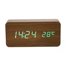 Relógio Digital Madeira Led Data Temperatura Medio Pilha Usb