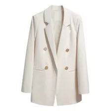 Saco Blazer Mujer Elegante Color Sólido Doble Botonadura