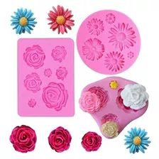 Moldes De Silicone Kit C/ 3 - Flores Rosas Margaridas Kit01