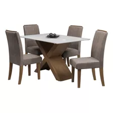 Conjunto Mesa Tampo Com Vidro Grécia Off/mascavo/cedro