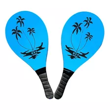 Raquete Frescobol Praia Par Azul + Bola