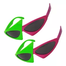 2 Gafas De Sol Asimétricas 80s Fiesta Rosa Y Verde Hip Hop