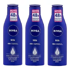 Kit Loção Deo-hidratante Nivea Milk Frasco 200ml 3 Unidades