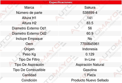 Filtro Combustible Renault Kwid L3 1l 19 Al 20 8640872 Foto 2