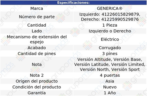 Espejo Der O Izq Elctrico Corrug 3 Pines Compass 07 Al 16 Foto 2