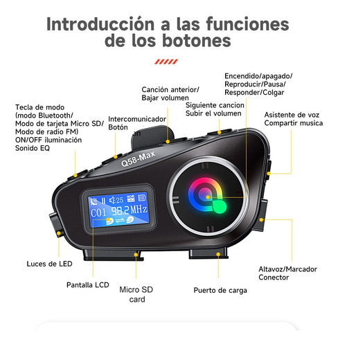 Intercomunicador Para Casco Bluetooth Audifonos Par De Dos Foto 9