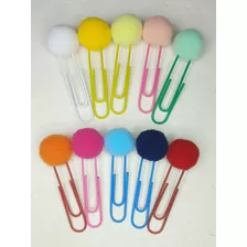 Kit Com 10 Clips Papel Pompom Marcador Página Fofos Meigos