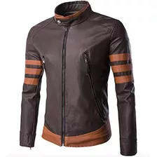 Jaqueta Masculina Vintage De Couro Sintético Motociclista