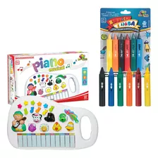 Pianinho Infantil Musical Iaiaô + Giz Azulejo Criança Rabisc