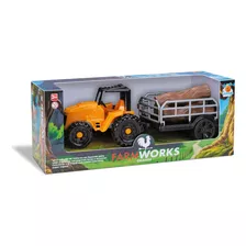 Brinquedo Trator Com Tora Farm Works Fazenda Orange Toys