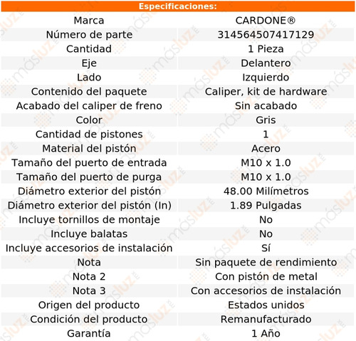 (1) Caliper O Mordaza Del Izq Geo Metro 89/94 Cardone Foto 5