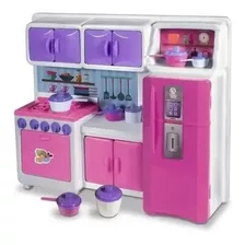 Cozinha Cristal Rosa Infantil Geladeira Fogão Completa 45cm