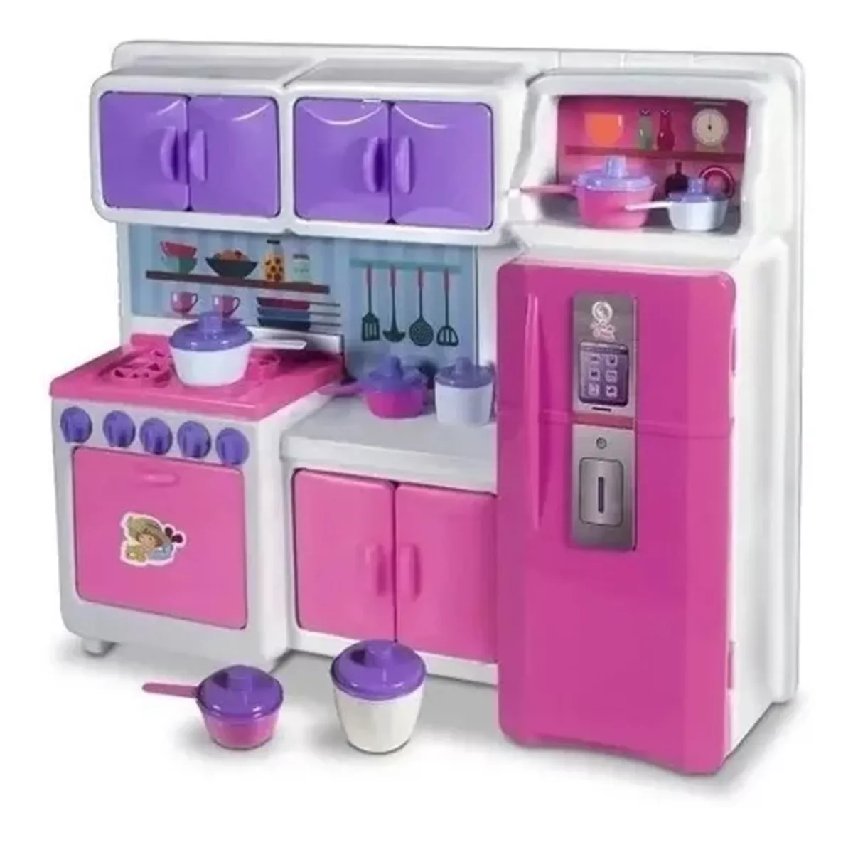 Cozinha Cristal Rosa Infantil Geladeira Fogão Completa 45cm