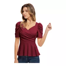 Blusa Moda Mujer Con Cuello En V Elegante Manga Abombada