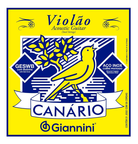 Encordoamento Violão Aço Jogo C/6 Giannini Canario Geswb 