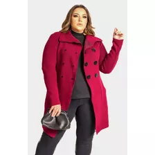 Parka Elegante Tricô Grosso Lã Inverno C/ Bolso E Botão