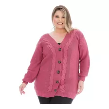 Blusa Casaco De Frio Botão Tricot Plus Size Inverno Básico.