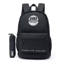 Kit Mochila De Costas Masculina Resistente + Estojo Escolar Cor Preto Liso