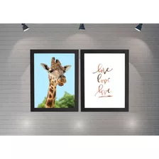 Quadro Decorativo Moldura Com Vidro Quarto Sala Girafa