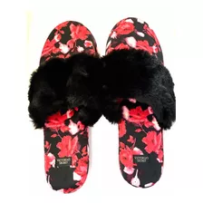 Pantuflas Victorias Secret Floreadas En Rojo Talle M (7-8)