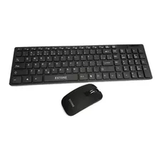 Kit Teclado E Mouse Sem Fio Wireless Estone Preto Slim