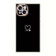 Funda Para iPhone 13 Negro Glossy Solid Color Gold Plated-02