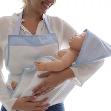 Toalha Banho Avental Bebê Forrada Fralda Com Capuz Poá Azul