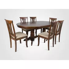 Juego De Comedor De 6 Sillas, Madera Y Vidrio