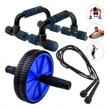 Kit Roda Abdominal Barra De Flexão Corda De Pular Exercício