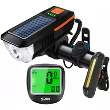 Farol Bike Buzina Painel Solar+ Led Ks103+ Ciclo Luz Noturna