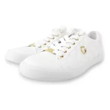 Tenis Guess Blanco Dama Acabados Dorados Original Importado 