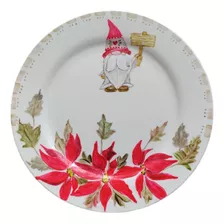 Plato De Loza Flor Del Inca Y Gnomo Decoración Navidad 