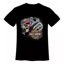 Camiseta Harley Davidson Hd Custon Motorcycles Preto Estampa