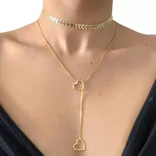 Choker Colar Gravatinha Coração Tendência Banhado A Ouro 18k