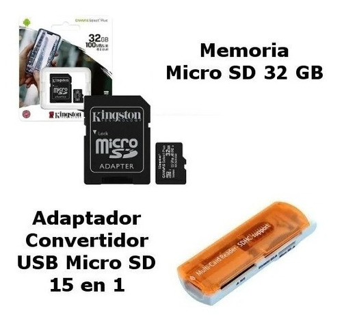 Memoria Microsd 32 Gb + Adaptador Convertidor Multifuncional