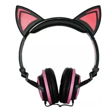 Fone Orelhas De Gatinho Led Infantil Branco Preto Rosa Azul