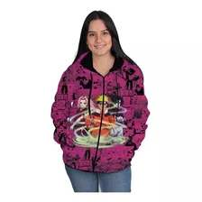 Blusa Moletom De Zipper Naruto Sasuke E Sakura Rosa Anime 