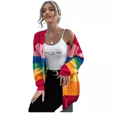 Casaco Cardigan Tricô Lã Blusa Frio Feminina Colorida Over