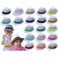 Chapéu Panama Branco Bebê Infantil Fedora Personalizado 