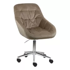 Cadeira França De Luxo Estofada Em Suede Liso Base Rodizio Cor Marrom