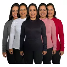 Kit 4 Blusa Feminina Manga Cumprida Frio Canelada Gola Alta