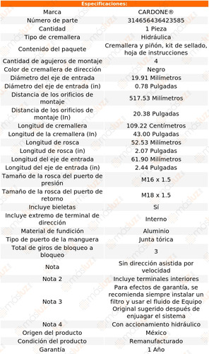 (1) Cremallera Direccin Hidrulica Volvo S80 99/04 Reman Foto 5