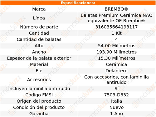 Balatas Cermicas Delanteras E-150 Club Wagon 2003 Brembo Foto 3