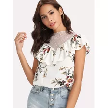 Blusa Elegante Talla S Floral Con Tul Nueva Importada