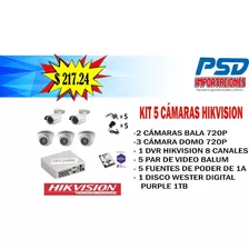 Kit 5 Cámaras Hikvision + Dvr 8 Canales 1080p
