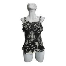 Blusa De Tirantes Mujer Dama Express Negra Floreada Ligera S