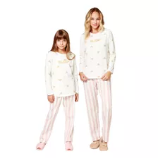 Kit Mãe E Filha Pijama Feminino Inverno Flanelado Longo Frio