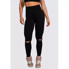 Calça Legging Feminina Bandagem Rasgo No Joelho Suplex Moda