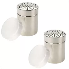 Porta Queijo Ralado Oregano C/ Tampa Queijeira Aço Inox Kit2