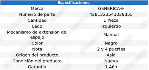 Espejo Gmc Jimmy/gmc Sonoma 1998 - 2004 Izq Manual Negro Xpo Foto 2